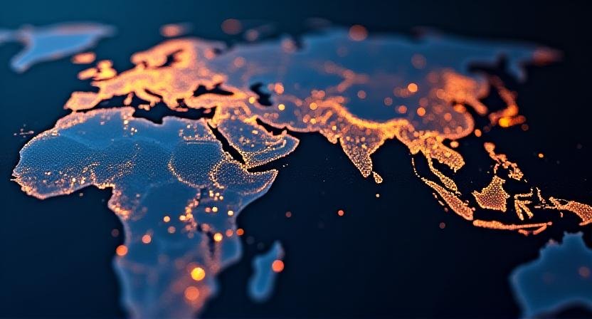 Global market data visualization on a high-tech screen